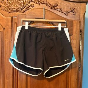 Nike Women’s Dri-Fit Black Athletic Shorts with Aqua & White Trim